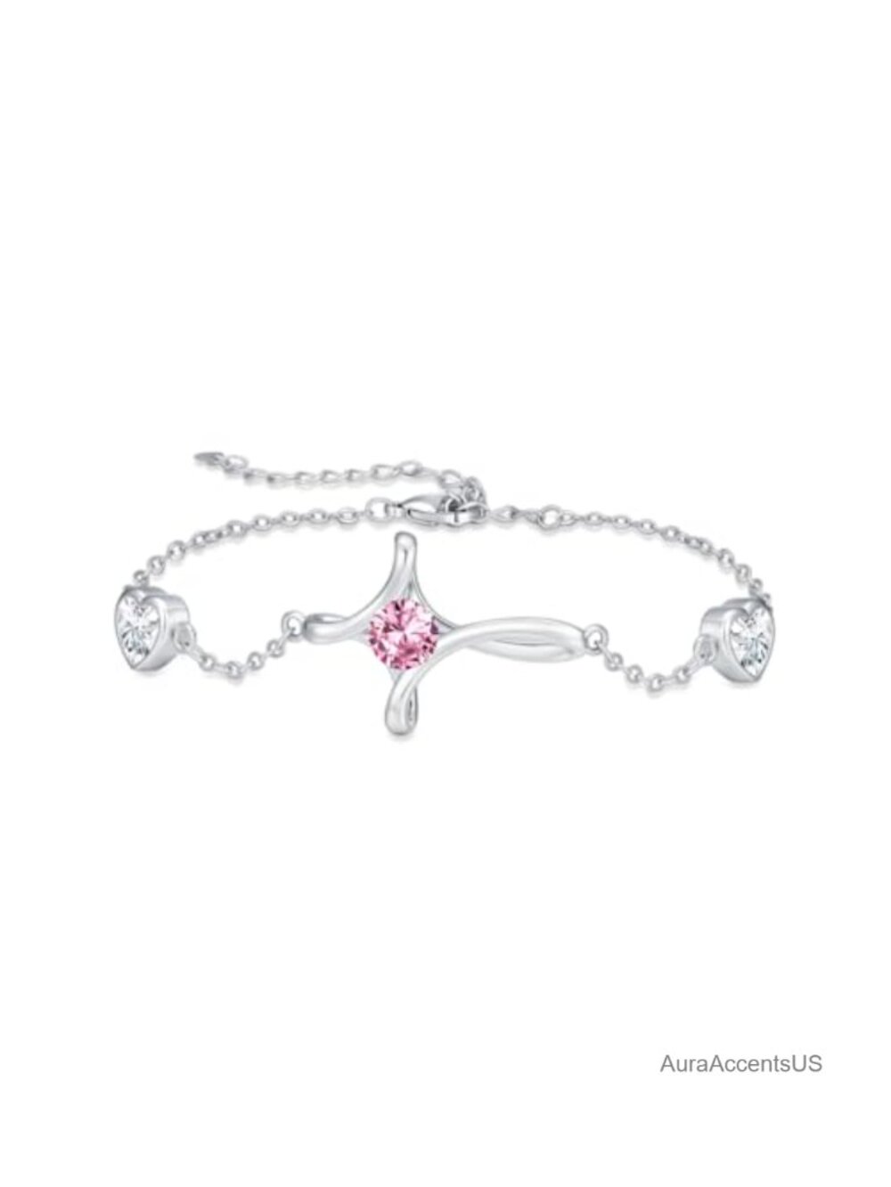 14K White Gold Plated Celtic Cross Birthstone Link Bracelet for Women